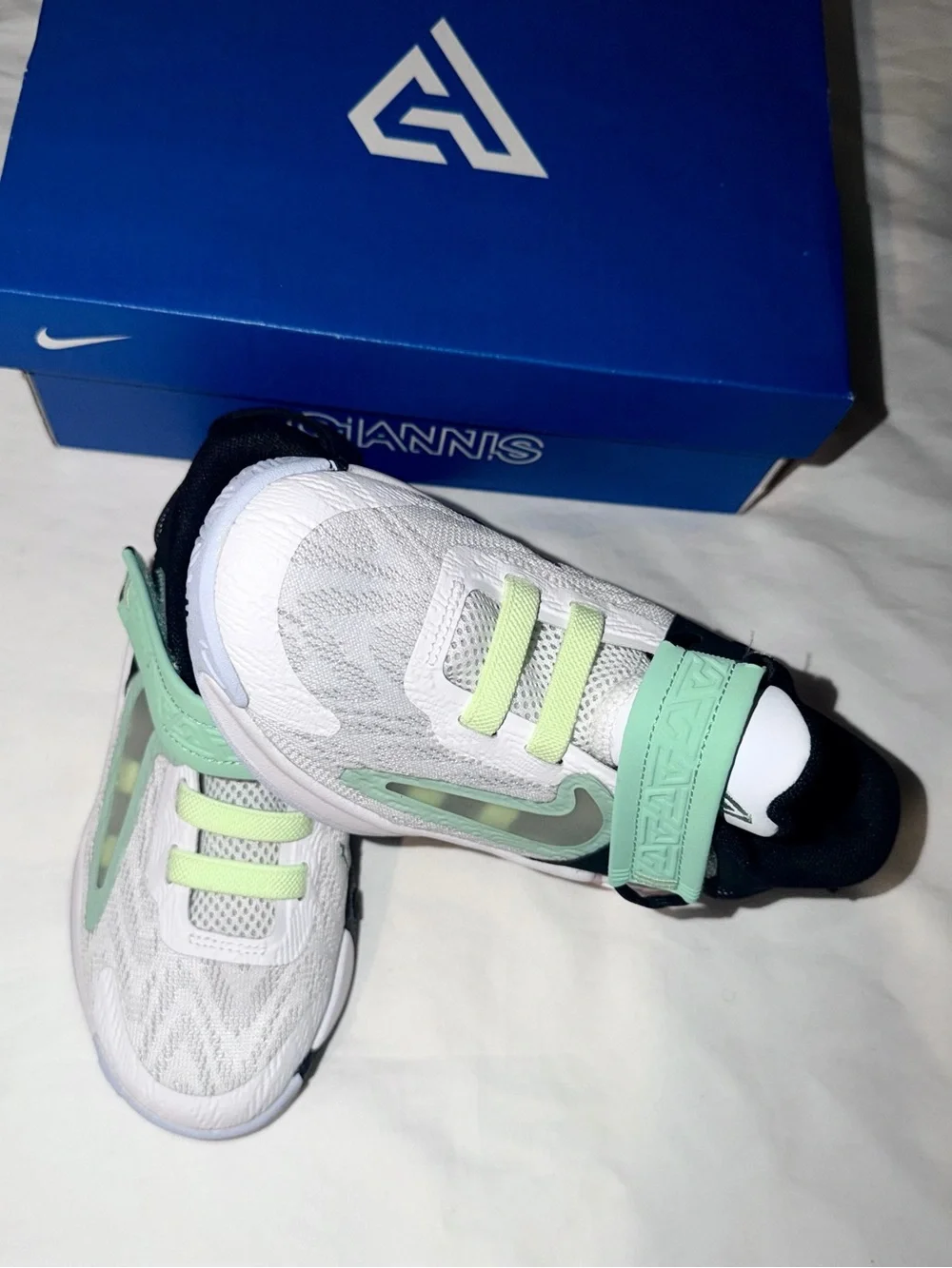 Nike Giannis Immortality 2 White Black Barely Volt (PS) Sneakers 12c